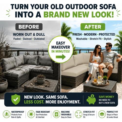 12 Pcs Outdoor Cushion Covers, Patio Sofa Cushion Covers Replacement | Outdoor Couch & Sofa Slipcovers,for Patio Furniture Cushion Covers,Washable Reusable Furniture Protector