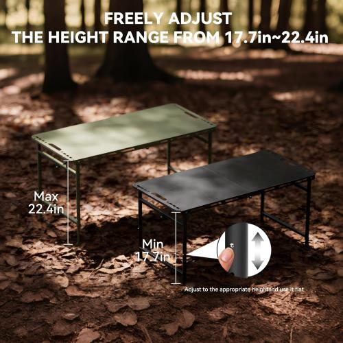3.4 Ft Folding Camping Table - 12 lb Lightweight Portable Picnic Table with Adjustable Height & Carry Handle - Large Folding Table for Outdoor BBQ, Beach, Hiking & Home