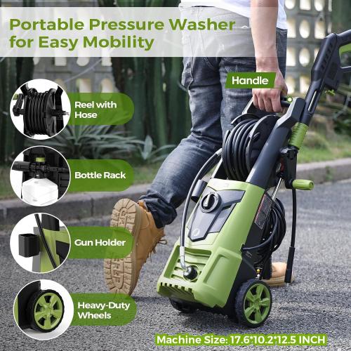 GREEN AND BLACK Electric Pressure Washer - 4000PSI 2.8GPM Electric Power Washer with 35ft Cord 26ft Hose, High Pressure Washers Includes 5 Nozzles, Foam Cannon for Cars, Homes, Driveways