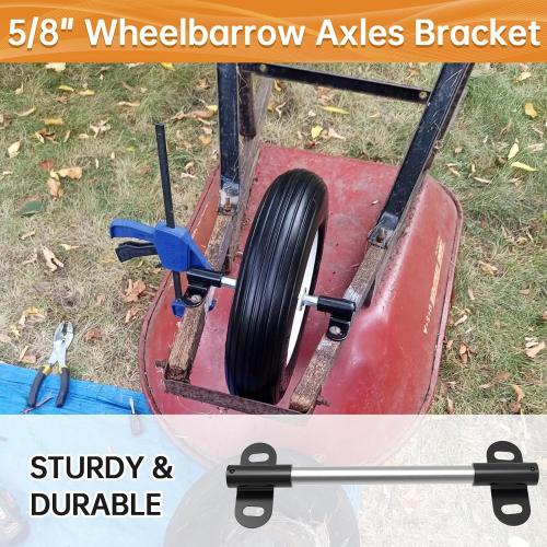 Heavy Duty Wheelbarrow Axle Bracket Set Compatible with 5/8” Wheelbarrow Axles Wheelbarrow Axle Shaft and Bracket Wheelbarrows Spare Part Include Bolt and Nut