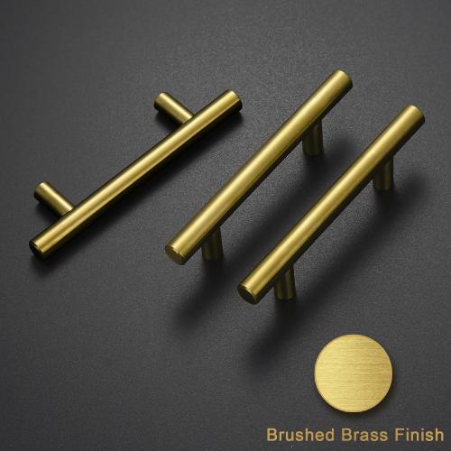30 Pack Brushed Brass Cabinet Handles Gold 3 Inch Hole Center Cabinet Pulls Stainless Steel Drawer Handles Kitchen Cabinet Hardware Pulls for Cabinets and Drawers - 5 Length, 3 Hole Center