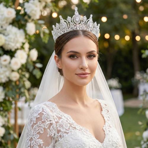 Vintage Cubic Zirconia Wedding Tiara for Bride Quince Prom Homecoming Pageant Costume Princess Queen Crown Large Crystal Birthday Headpieces Silver Bridal Hair Accessories