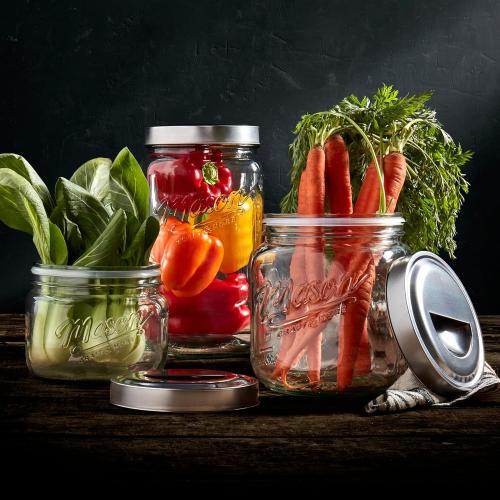 Mason Craft & More Airtight Kitchen Food Storage Clear Glass Pop Up Lid Canister, 3 Piece Pop Up Graduated Canister Set (1.6L, 2.75L, and 4.6L)