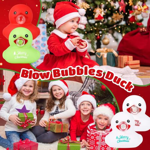 Junkin 100 Pcs Merry Christmas Rubber Ducks Bulk Mini Rubber Ducks Small Duck Bulk Xmas Gift for Halloweens Party Favors (Blow Bubbles Duck)