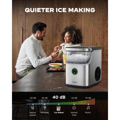 Silonn Nugget Ice Maker Countertop, Ice Basket with Handle, Quiet Operation & Self Cleaning Ice Machine, Chewable Ice, 33 lbs/24H, Portable Pellet Ice Maker with Scoop for Home, Kitchen and Office