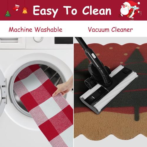 OJIA 2PCS Christmas Rug Door Mat Combo Set, Imitation Coir Doormat   3'x5' Red and White Plaid Rug Xmas Washable Outdoor Area Rugs Layered Door Mats Floor Carpet for Porch Patio Decor Outside Entry
