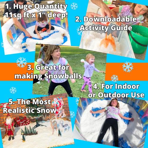 PARTY GOAT Instant Snow Powder for Sensory Play & Decor. 18oz Makes 7 Gallons of Fake Snow. Up to 400 Aritifical Snowballs. Outdoor & Indoor use. Just Add Water. Magic Fun for Kids