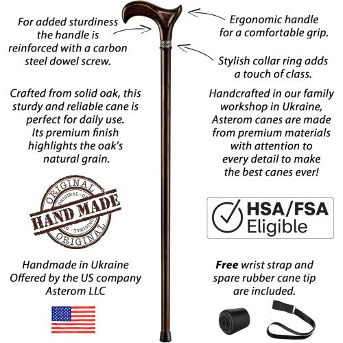 Asterom Handcrafted Walking Cane - Ergonomic, Derby, Wooden Canes for Men, Fashionable Walking Sticks for Seniors