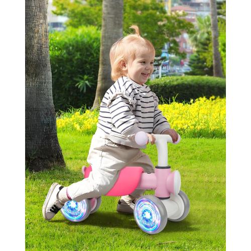 Toddler Toys Balance Bike for 1 Year Old Girl Gifts,4 Wheels Colorful Lighting with Music Baby First Bike,Toddler Girl Toys Balance Bike for 1st 2 Year Old Birthday Gifts