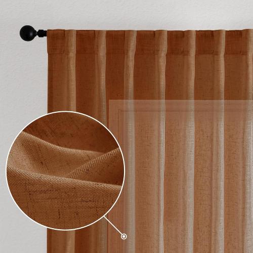 Novecozy Terracotta Linen Curtains 42 x 72 Inch Long 2 Panels Set for Bedroom Living Room, Backtab Rod Pocket Farmhouse Boho Linen Textured Light Filtering Semi Sheer Window Drapes, Burnt Orang