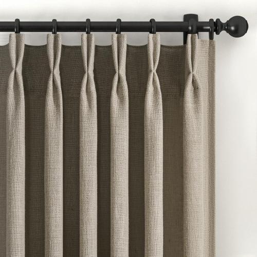 Taupe Pinch Pleated Linen Semi Sheer Curtains 96 Inches Long 2 Panels for Living Room Bedroom Rustic Country Thick Linen Textured Farmhouse Pinch Pleat Curtain Drapes with Hooks Rings 96 Inch Length