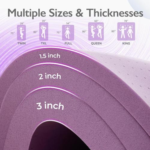 2 inch Mattress Topper, Cooling Gel Memory Foam Bed Topper for Pressure Relief and Back Pain, CertiPUR-US Certified, Dorm Essentials, Twin (Purple)