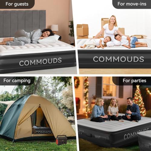 COMMOUDS Queen Air Mattress with 2000mAh Battery Powered Pump, 18 Raised Inflatable Mattress, Portable Blow up Mattress, Air Bed for Camping, Home and Guest