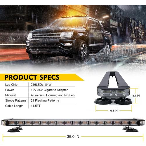 LUMENIX 38 Inch 216 LED Rooftop Strobe Emergency Lights Bar w/Controller Amber Warning Flashing Traffic Lightbar and White Alley Take Down Light for Construction Vehicles Towing Work Trucks Snow Plow
