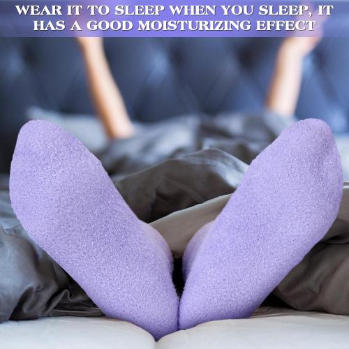 Tarpop 3 Pairs Aloe Socks Women Valentines Day Moisturizing Spa Socks for Dry Cracked Heel Feet Infused Gel Sleeping Fuzzy Lotion Gift for Women Men Softening Dry Feet(Purple and White)