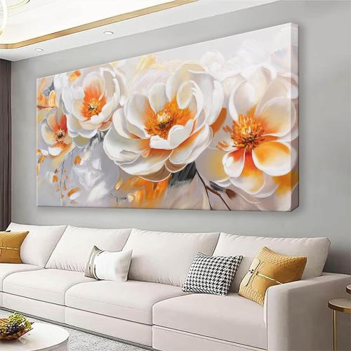 Suconvng Canvas Art Wall Decor Modern Minimalist Home Wall Decor Flower Paintings Orange White Wall Art Prints Floral Art Pictures For Bedroom Kitchen Office Artwork 20×40