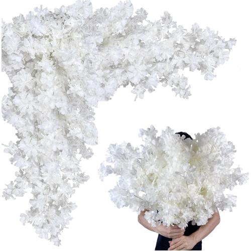 50Pcs in Bulk Artificial White Cherry Full Blossom Branches 35 Inch for Tall Floor Vase Wedding Home Decoration Fake Silk Flowers for Table Centerpiece Garden Party Indoor Outdoor (White - 50Pack)