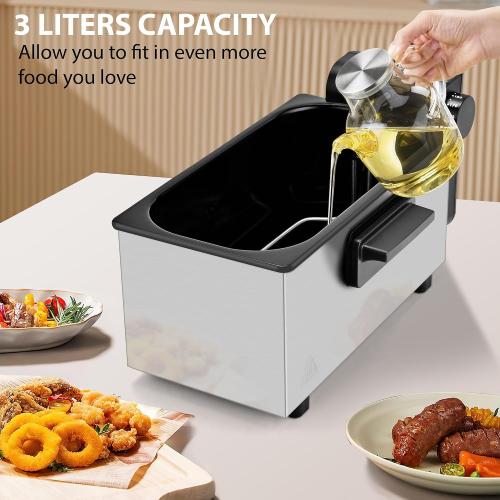 Pukomc Deep Fryer 3L Capacity,1500W Oil Fryer with Adjustable Temperature