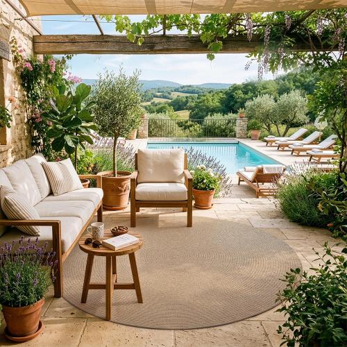 LUMI Jute Area Rug 5ft Round for Living Room, Natural Braided Woven Rugs Non Slip, Neutral Farmhouse Carpets No Shedding, Durable for High Traffic, Dining Room, Indoor, Outdoor, Patio