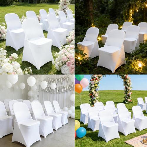 10PCS Stretch Spandex Folding Waterproof Chair Covers,Universal Fitted Chair Cover Protector for Wedding Party Banquet Holidays Celebration Decoration(White)