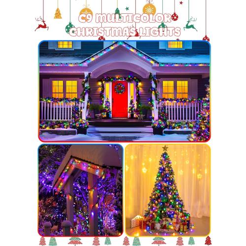 2-Pack Extentable C9 Christmas Lights Outdoor Indoor, 66 FT 100 LED Christmas String Lights Plug in with 8 Modes & Timer, Waterproof Fairy Twinkle Light for Xmas Tree Yard Decorations (Multi-Colored)