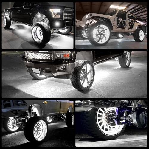 15.5 Inch Cool White Rim Lights,Wheel Light for Cars,Pure White Wheel Lights,6500k Cool White,IP68 Waterproof,Rocker Switch Control,Double Row LED Beads（4 Pcs ）