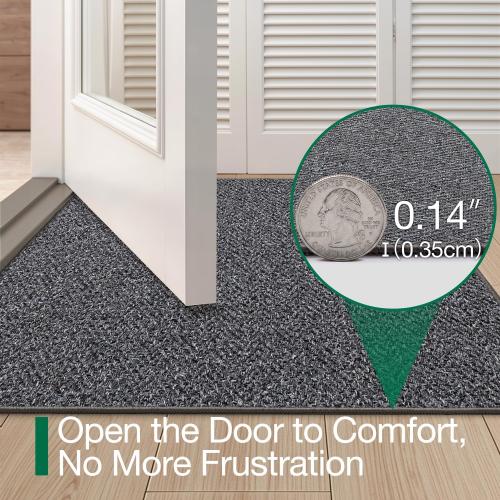 Ultra Thin Indoor Door Mat for Entrance 32x48, Non Slip Entryway Mat, Low Profile Doormat, Unique Herringbone Design Carpet for Inside, Patio, Porch, Charcoal Gray
