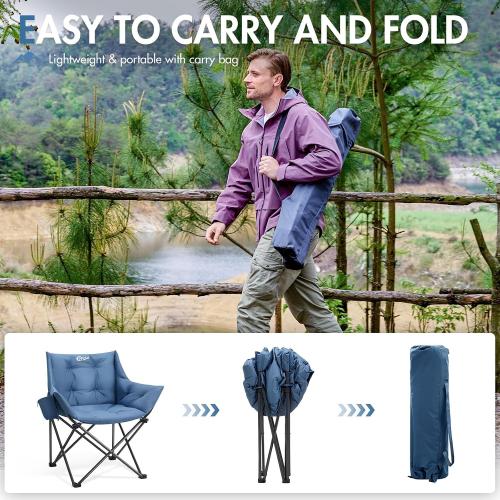 Portal Oversized Padded Camping Chair,350 lbs Folding Chairs Outdoor,Blue | Oversized Lawn Chair,Heavy Duty Camp Chair with Cup Holder & Side Pocket, Ergonomic Seat for Camping, Lawn, Sports,Fishing