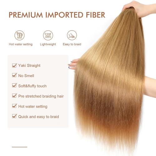 Pre-stretched Braiding Hair - 24 Inch 8 Packs Blonde Long Braiding Hair For Twist or Box Braids, Yaki Texture Hot Water Setting Synthetic Braiding Hair Extensions (24 Inch, #27-8P)