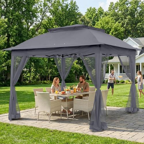 COOS BAY 11x11 Pop Up Gazebo with Mesh Netting, Instant Outdoor Canopy Tent, Water Resistant Shelter with UPF 50  UV Protection, 121 Sq Ft Coverage, Dark Gray