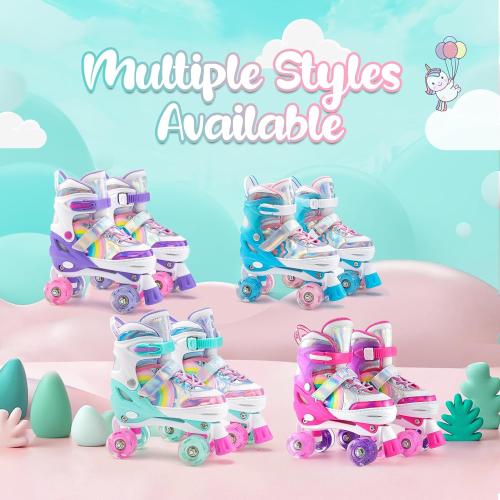 SULIFEEL Rainbow Unicorn 4 Size Adjustable Roller Skates for Girls Boys for Kids Ages 3-5 5-8 6-12 Children Skates Indoor Outdoor