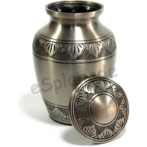 eSplanade Brass Cremation Urn Memorial Jar Pot Container | Medium Size Urn for Funeral Ashes Burial | Engraved Metal Urn | Pewter - 6 Inches
