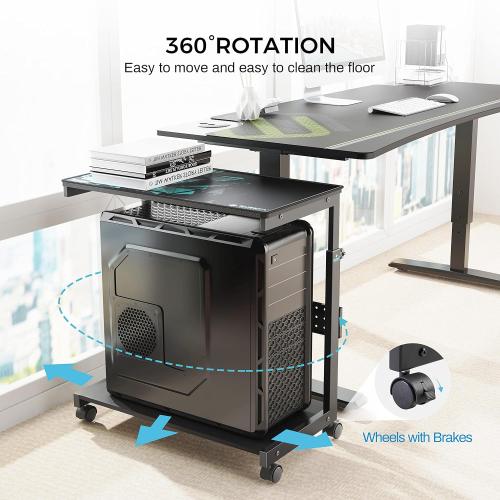 EUREKA ERGONOMIC PC Stand Height Adjustable Black | Height-adjustable 2-tier PC stand with wheels for ATX computer cases or printers, durable steel frame and smooth mobility