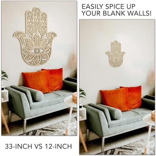 Fourth Level Manufacturing 33 Hamsa, Sacred Geometry Wall Art for Home, Hamsa Evil Eye Hand, Meditation Altar Decor, Sculpture, Zen Hand, Good Spiritual Energy for Yoga and Meditation Room Decor