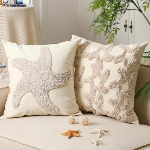 Moucuny 2 Pcs Starfish Pillow Covers 18x18, Beach Coastal Pillow Cases
