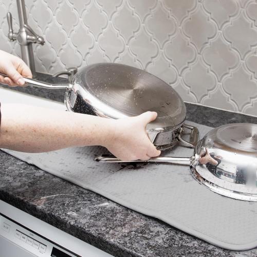 All-Clad Premium Reversible Dish Drying Mat for Kitchen: 16 x 28 Ultra-Absorbent, Long-Lasting, No Condensation, and Oversized for Large Pots and Pans - 3 Pack, Titanium