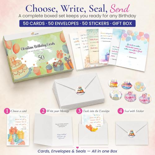 50 Unique Religious Birthday Cards with Envelopes - 4 x 6