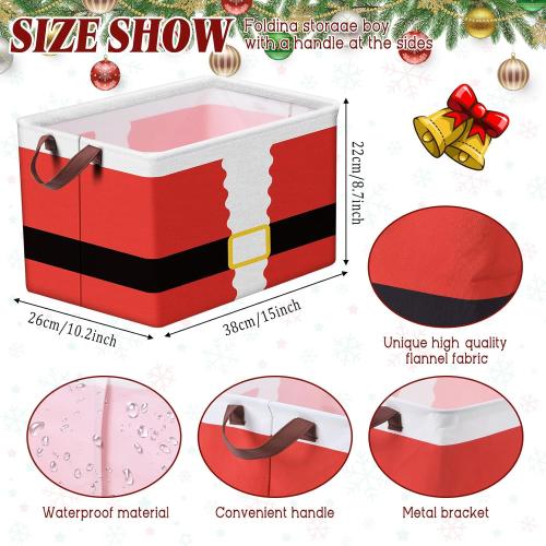 Bokon 3 Pack Christmas Storage Basket for Gifts Empty Collapsible Large Xmas Storage Bins Canvas Foldable Laundry Basket with Handle Clothes Containers for Office Home Bedroom(Santa Suit)