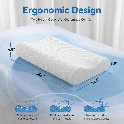 AM AEROMAX 26 Queen Size Contour Memory Foam Pillow, Cervical Pillow for Neck Pain Relief, Neck Orthopedic Sleeping Pillows for Side, Back and Stomach Sleepers