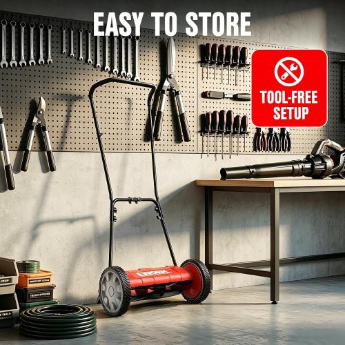 EWORK Push Reel Lawn Mower 23 with 5-Blade Cutting System for Lawn Care | 4 Adjustable Cutting Heights, Sponge-Wrapped Handle, Tool-Less Assembly, Low Noise, Lightweight Reel Mowers for Garden, Yard