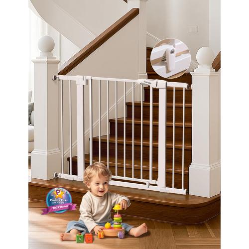 Babelio 29-43 Magnetic Baby Gate for Stairs,Doorways House,Kitchen,30 Tall Pet Door with Baffles,Pressure Mounted & Dual-Lock Design Safety for Kids Toddler,Auto-Close/Hold-Open,White