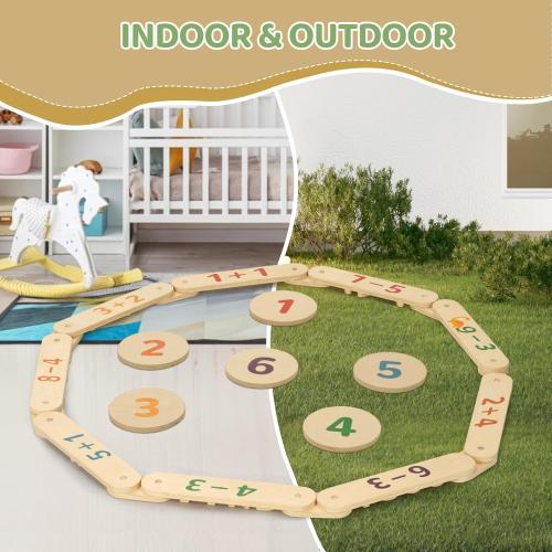 COSYLAND Wooden Balance Beam for Kids - 15 PCS Toddler Balance Beams and Stepping Stones - Sensory Balance Beam for Indoor Obstacle Course, Toys for Kids Age up 18 Months, Number