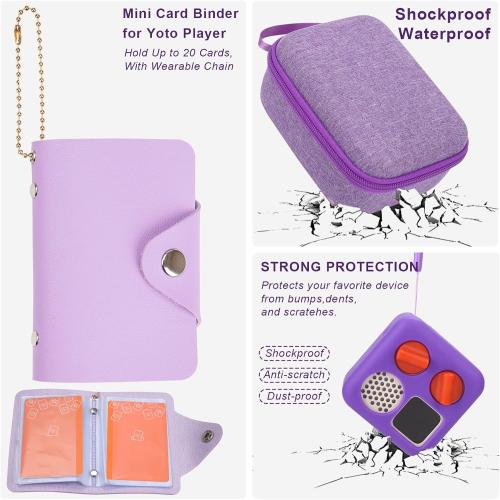 YouKnow Hard Case and Silicone Cover for Yoto Mini Player, Kids Audio Music Accessory with Card Case Holder for up to 10 Cards (Purple)