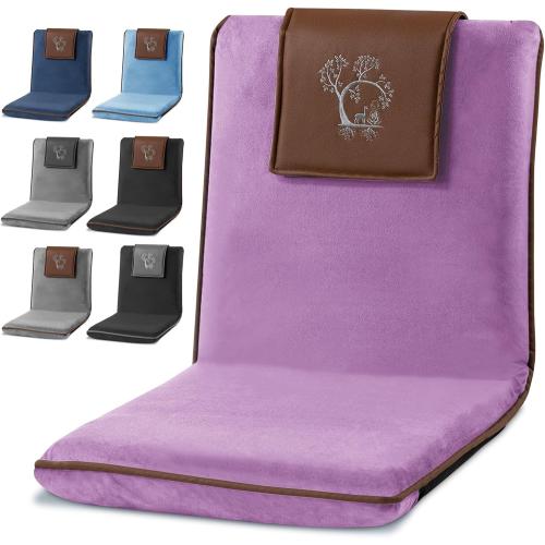 Adjustable Japanese Floor Chair with Back Support for Adults | Premium Meditation Chair for Seating, Yoga & Gaming -Folding Backjack Floor Chair with 6 Recline Positions, Thick Padding & Vegan Leather