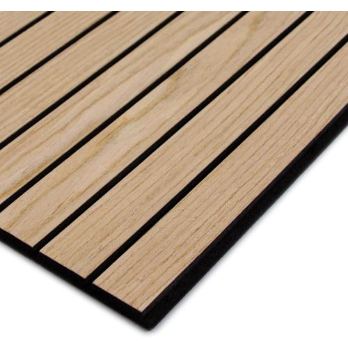 4-Piece Wood Slat Wall Panel for Interior Wall Decor Noise Cancelling 47.2 x 23.6 Peel and Stick Acoustic Decorative 3D Sound Absorbing Wall Paneling, Natural Oak