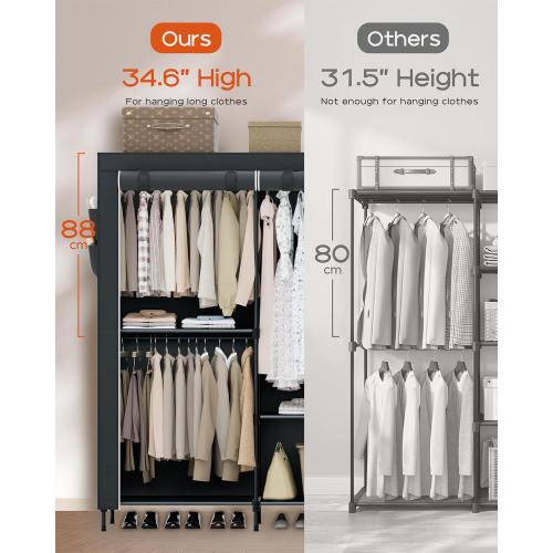 Size 81.5 Color Black Portable Closet, 81.5 Inch Extra Large Capacity Wardrobe Closet with Cover, Clothes Storage Organizer with Shelves and 5 Hanging Rods, Easy to Assembly, Black PCT136B01