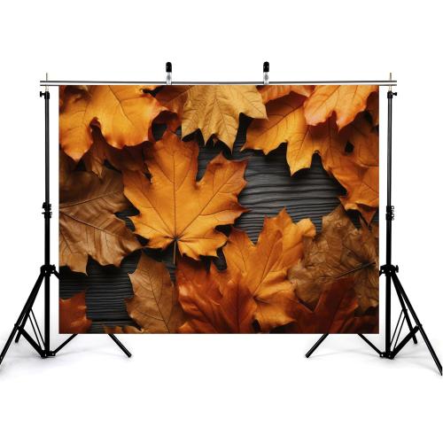 4x4ft Autumn Maple Leaves Backdrop Rustic Wood Plank Photography Background for Fall Thanksgiving Harvest Festival Decorations Banner Photo Studio Props