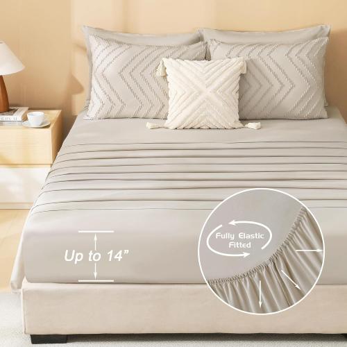 Litanika Queen Comforter Set with Sheets Beige - 7 Pieces Bed in a Bag Queen Chevron Tufted Complete Bedding Sets with Comforter, Sheets, Pillowcases & Shams