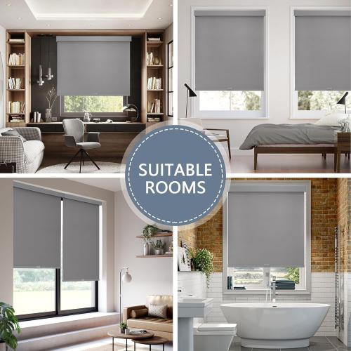 AOSKY Blackout Roller Shades Cordless Blinds for Windows, Free-Stop Shades with Valance, Thermal Insulated Fabric, UV Protection, Natural Woven Blinds for Home and Office (28 W x 72 H, Grey)