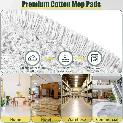 24 Commercial Dust Mop for Floor Cleaning, Heavy Duty Large Mop with Replacement Mops Pads, Industrial Duster Floor Wet Dry Broom for Cleaning Office Garage Hardwood Warehouse
